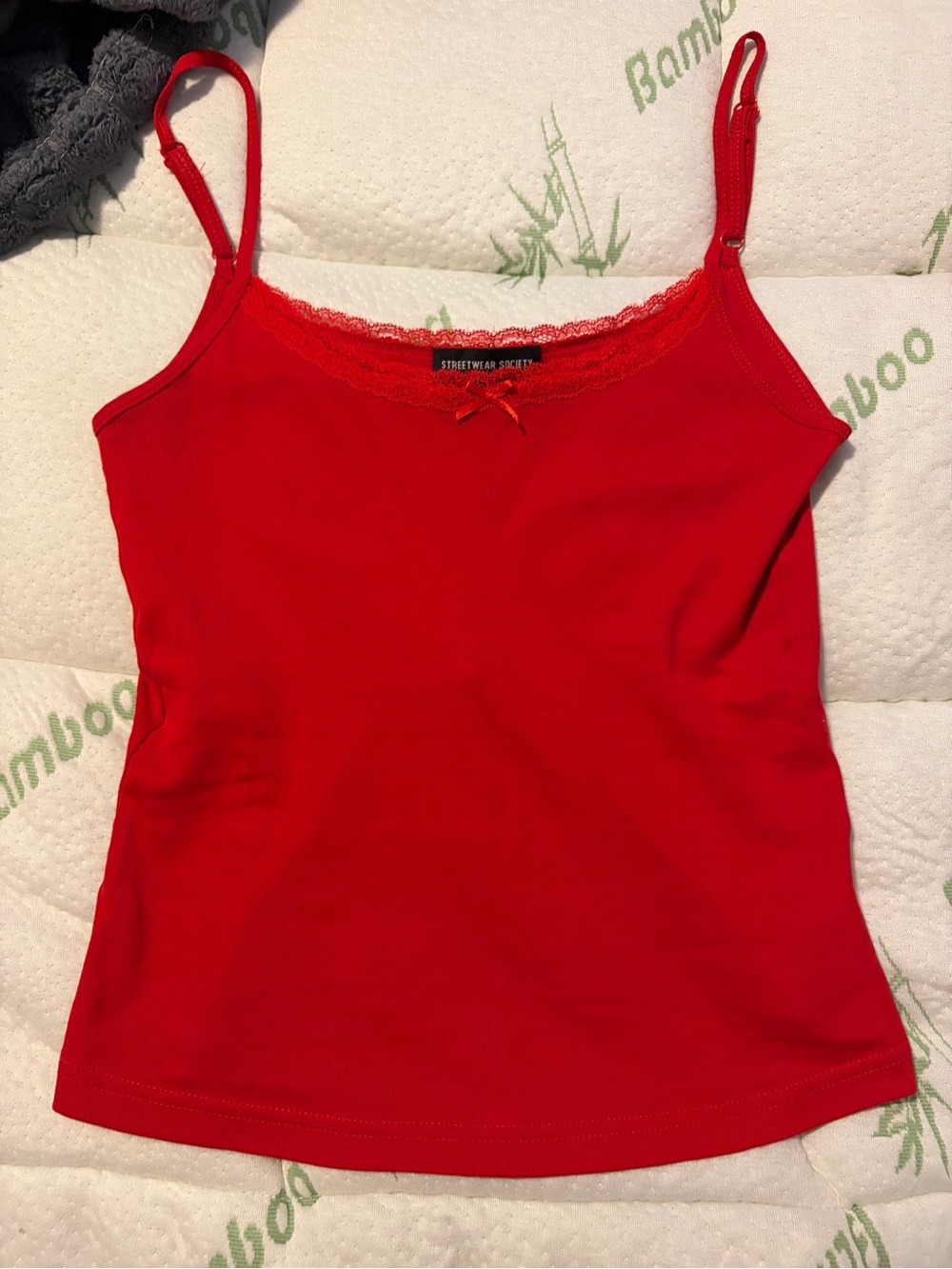 Streetwear Society Red Lace-Trim Cami Top